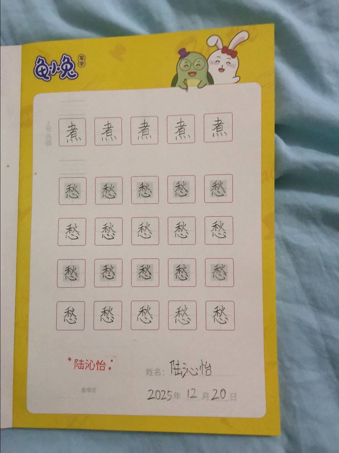 龟小兔写字优秀作品展示：陆沁怡/五年级/练字1天